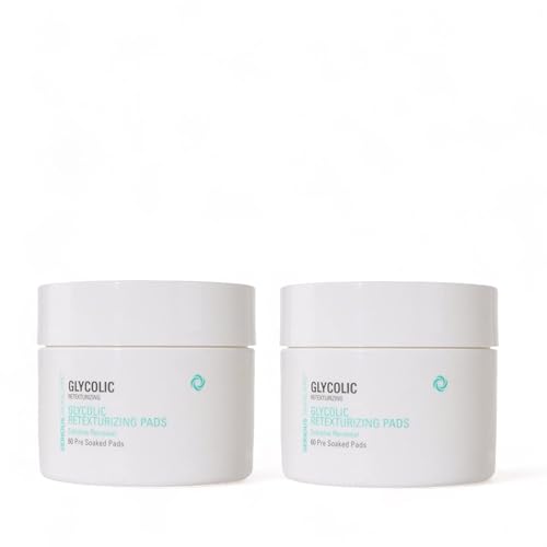 Serious Skincare Glycolic Acid Resurfacing Treatment Pads for Face, Exfoliating Skin Perfecting Pre-Soaked Disc, Reduces Appearance of Fine Lines and Wrinkles, Vitamin E, Aloe, 2Pack60 Pads Each