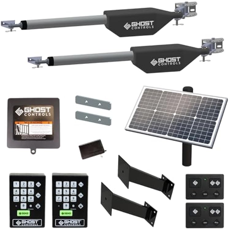 Ghost Controls Pro Dual Solar Automatic Gate Opener 30W Solar Panel and 2 Premium Wireless Keypads Bundle