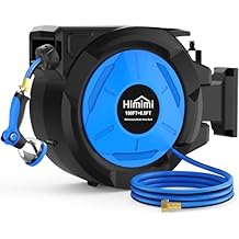 Retractable Garden Hose Reel, 12 Inch x 100 ft  6.6 ft Heavy Duty Wall Mounted Hose Reel with 10 Patterns Nozzle, Any Length Lock, Upgraded Slow Return System, 180Swivel Bracket and UV Resistant