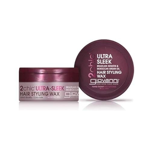GIOVANNI 2chic Ultra Sleek Hair Styling Wax - Brazilian Phyto-Keratin & Moroccan Argan Oil, Strong Hold Keeps Hair In Place, Nourishing Anti-Frizz Formula, No Parabens, Color Safe - 2 oz