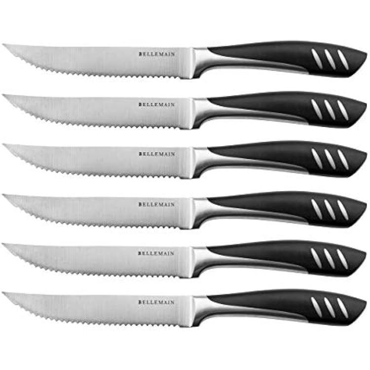 Bellemain Premium Steak Knives Set of 6, Kitchen Knife Sets with Steel Blades for Precise Cutting, Lightweight Steak Knife Set Stainless Steel & Durable, Serrated Steak Knives Dishwasher Safe