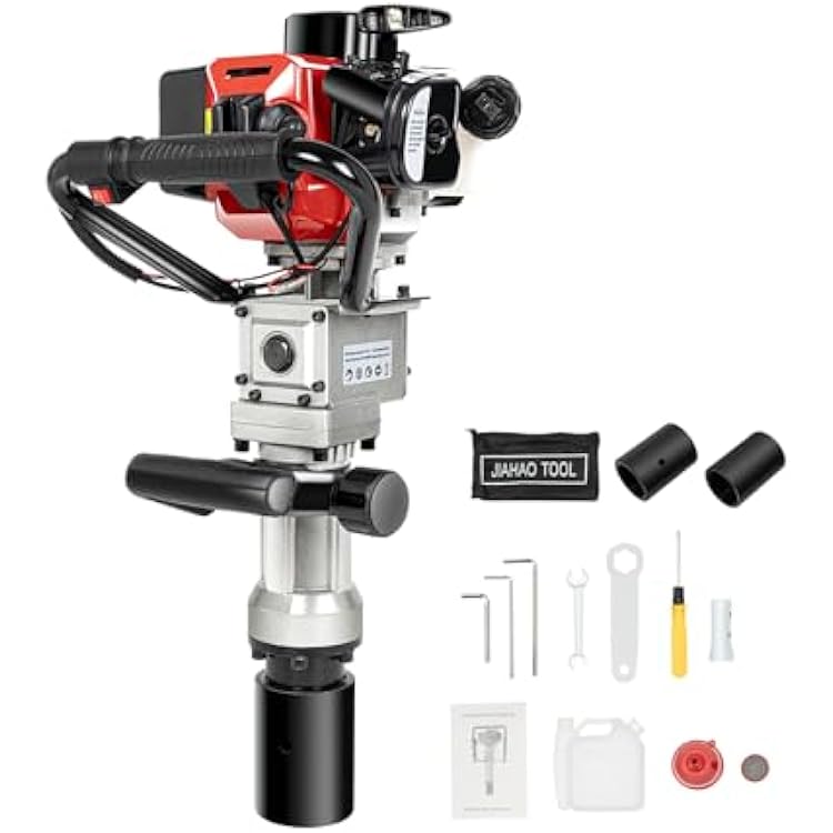 32.7CC Gas Powered T-Post Driver, 900W 2 Stroke Garden Fencing Tool Farm Piling Driver, Single Cylinder Air Cooling Gasoline Petrol Garden Fencing Tool Machine with 2 Post Driving Head, 8500RPM