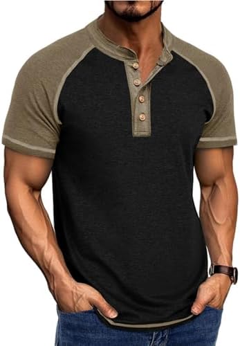 Mens Casual Henley Shirts Classic Short Sleeve Button T-Shirt Summer Basic Solid Lightweight Cotton Tees Tops