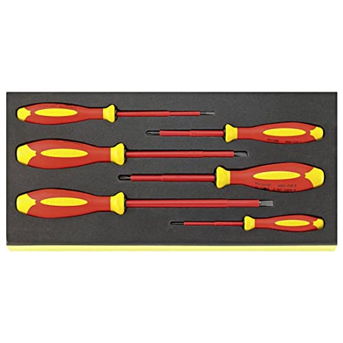 Stahlwille 96838766 VDE Insulated Screwdriver Set, 6 Pieces, Chrome Alloy Steel, Tool Control System Inlays, TCS Size 175 x 350 x 40 mm, Up to 1000V Insulation, Made in Germany