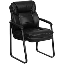 Flash Furniture Isla LeatherSoft Executive Side Reception Chair with Padded Arms and Sled Base, Upholstered Side Chair for Living Room/Office, Black