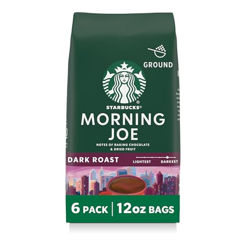 Starbucks Ground Coffee, Dark Roast Hot or Iced Coffee, Morning Joe, Six 12 oz Bags