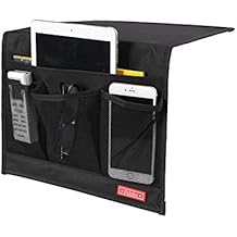 Bedside Caddy,Bedside Organizer Caddy Under Mattress,Holds Magazines,Books (4 Pockets-Black)