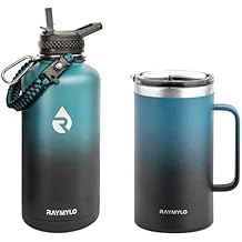 RAYMYLO Insulated Water Bottle 87oz (Indigo/Black) + Insulated Coffee Mug 24oz (Indigo/Black)