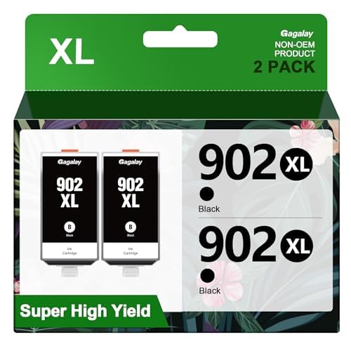 902XL Ink Cartridges for HP Printers Replacement for HP 902XL Black Ink Cartridge High-Yield Works for 6958 6962 6950 Pro 6978 6968 6975 Printer T6M14AN 2-Pack, Upgraded Chip Version