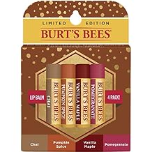 Burts Bees 100% Natural Moisturizing Lip Balm, Winter Variety Pack, Chai Tea, Pumpkin Spice, Vanilla Maple, Pomegranate, 4 Tubes of Lip Balm, 0.15 Ounce (Pack of 4)