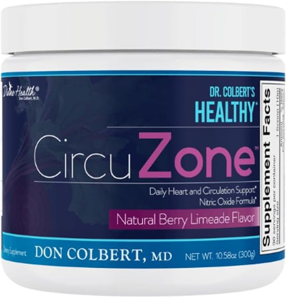 Dr. Colbert, MD CircuZone Powder | by Divine Health | Berry Limeade Flavor | Nitric Oxide | Beet Root | Citrulline | Grape Seed | Pomegranate | 10.58 oz