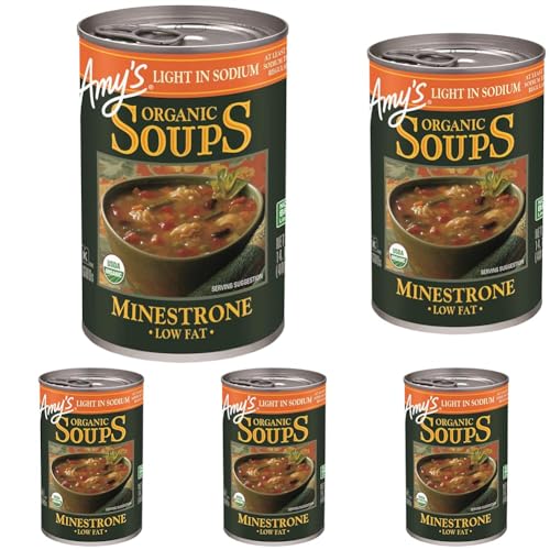 Amys Organic Soups, Light in Sodium Minestrone, 14.1 Ounce Pack of 5