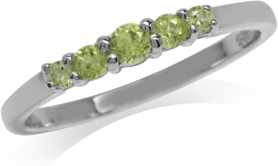 Silvershake 5-Stone Extra Petite Round Shape Gemstone White Gold Plated or Yellow Gold Plated 925 Sterling Silver Minimalist Journey Stackable Ring Jewelry for Women or Teen