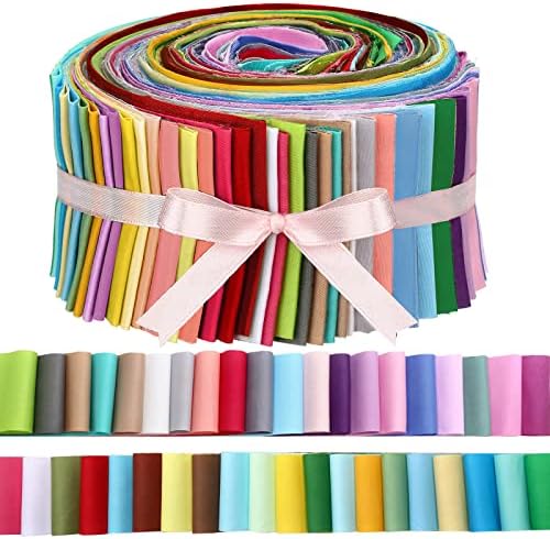 Kingdder 70 Pcs Jelly Fabric Quilting Strips, 2.55 Inch Roll up Solid Color Precut Cotton Patchwork Jelly Fabric Craft for Quilters and Sewing DIY Crafts