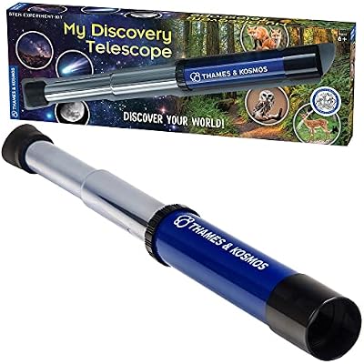 Thames & Kosmos My Discovery Telescope | Refracting Telescope with 12x Magnification | Compact & Portable for Land & Night Sky Observations | See The Moon, Planets, Wild Animals in Your Backyard!