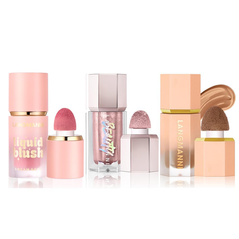 3-Pack Contour Highlighter & Blush Set - Long-Lasting Natural Lightweight Buildable - Contouring Bronzer Liquid Blush Stick Highlighter Makeup Pen (Set A)