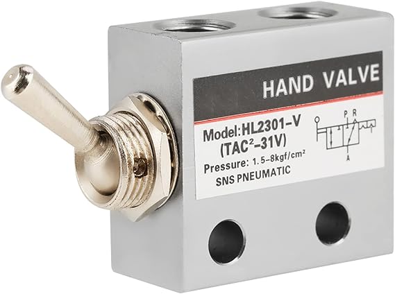 3 Position 2 Port Toggle Switch Pneumatic Mechanical Valve, Hand Controlled, Convenient, Metal Round Knob, Simple Structure, Small Size