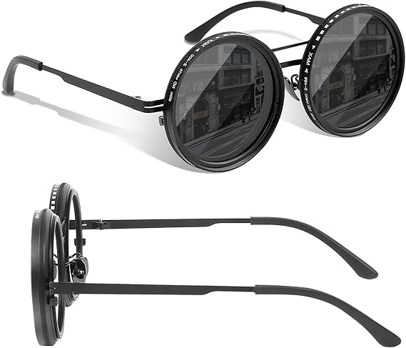 Adjustable Tint Sunglasses - 1-9 Gears Round Polarized Glasses with Manual Tint Control & Built-in ND Filter