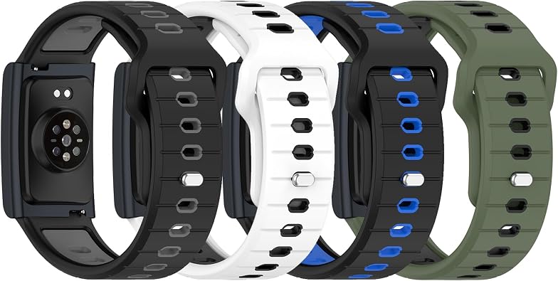 E ECSEM 4-Pack Watch Bands Compatible for Amazfit Helio Strap, Two-in-One Color Soft Silicone Quick Release Wristbands Replacement Strap for Amazfit Helio Strap/Amazfit Active Max Accessories