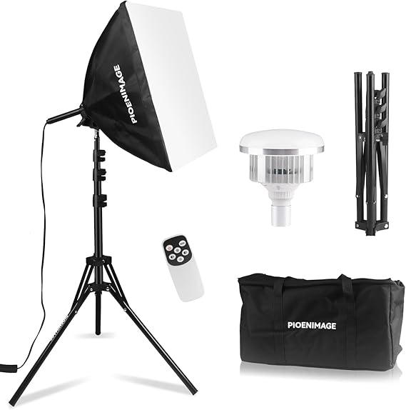 Softbox Lighting Kit, Soft Box Photography Lighting Set with 17in x 17in Softbox, Folding Lighting Tripod, 85W 2700K-6500K LED Bulb, Remote, Studio Lights for Photography, Video Recording