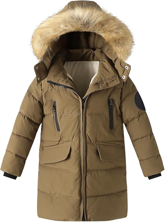 Boy Long Coat Size 10-12 Winter Fleece Puffer Jacket Heavyweight Thicken Outwear