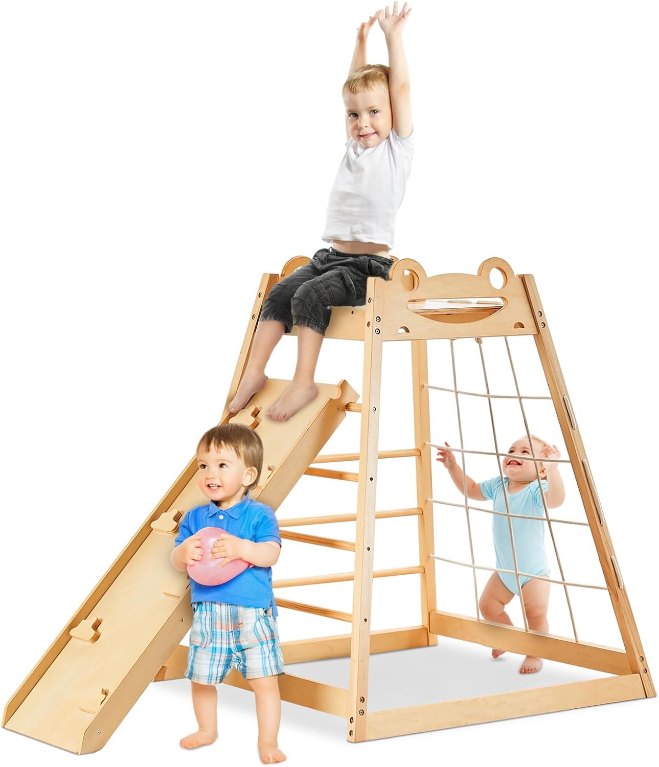Pikler Triangle Set, 7-in-1 Montessori Climbing Set, Baby Climbing Toys Set for Toddlers 2-8, Indoor Playground with Slide, Climbing Slide, Swing, Rope Climber, Monkey Bars, Ladder. Wood