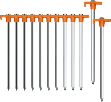 Tent Stakes Camping Stakes,AVOFOREST 7.1inch Non-Rust Metal Tent Pegs Ground Stakes Tent Spikes Camping,Garden,Hiking Orange Orange 12pcs, 7.1IN