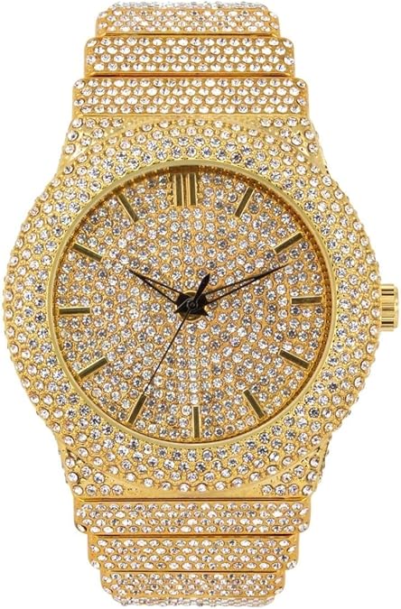 Mens White Gold Plated Full Iced Bling Out Luxury Fashion Lab Diamond CZ Round Quartz Movement Watch