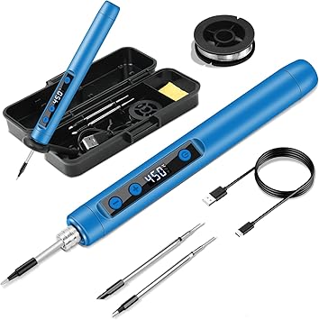 Cordless Soldering Iron Kit - 1100mAh USB Rechargeable Portable Cordless Soldering Gun - LCD Digital Adjustable Temperature Thermostatic for Home Appliance Repair, DIY