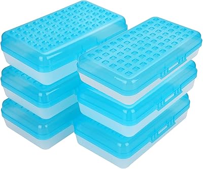 BTSKY 6 Pack Multipurpose Utility Box- Large Capacity Pencil Box with Lid Snap Closure Pencil Holder for Organize and Carry Pencils Watercolor Pens Stationery Office Supplies Organizer Blue