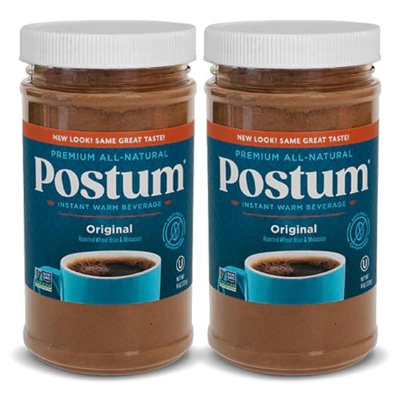Postum Coffee Substitute Original (2x8oz) | Coffee Alternative Caffeine Free with Roasted Wheat Bran & Molasses | Natural, Non-GMO, Vegan Coffee Replacement Drink