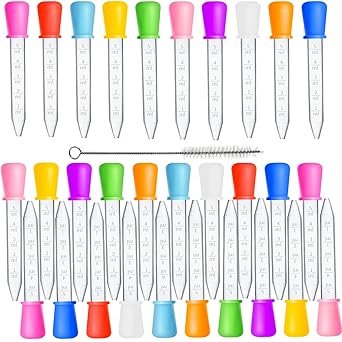 Liquid Droppers with Silicone Pipettes, 30 Pack 5ml Medicine Droppers with Cleaning Brush, Small Plastic Eye Dropper for Kids Medicine, Candy Mold, Gummy Bear, Gelatin, Oil, Crafts (Pack of 30)