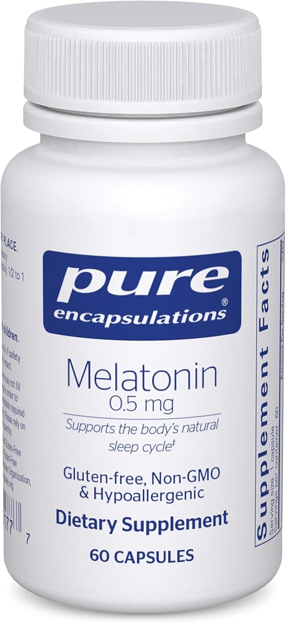 Pure Encapsulations Melatonin 0.5 mg - Natural Sleep Helper for Bedtime - Regulates Sleep-Wake Cycle* - 0.5 mg Melatonin - Vegan & Non-GMO - 60 Capsules