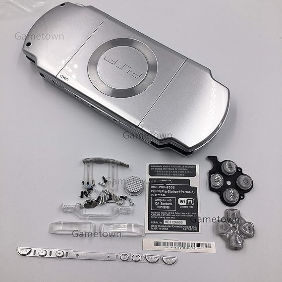 New Replacement PSP 2000 Console Full Housing Shell Cover Case with Buttons Screws Set -Silver