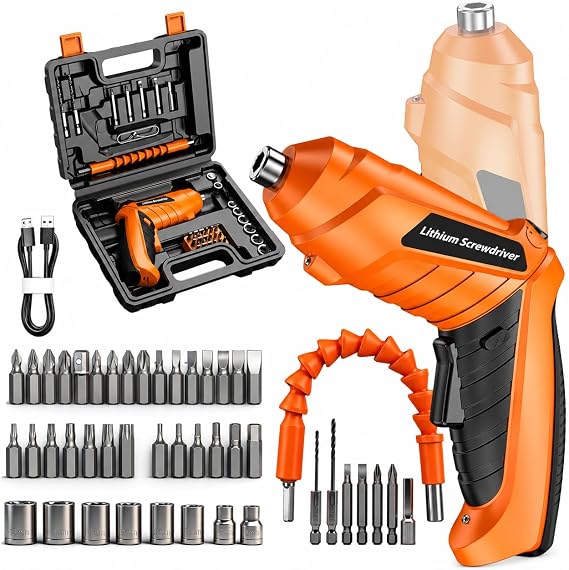 Small Electric Screwdriver Set, USB Rechargeable Mini Cordless Screwdriver for Furniture Assembly, 3.6V Cordless Screwdriver Set with LED Light & Flexible Shaft