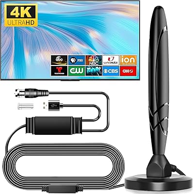 TV Antenna for Local Channels Easy Setup, Digital Antenna for Smart TV, Indoor TV Antenna with Long-Range HD Signal, 4K1080P Support, 400-Mile Reception, Includes 18ft Coaxial Cable.