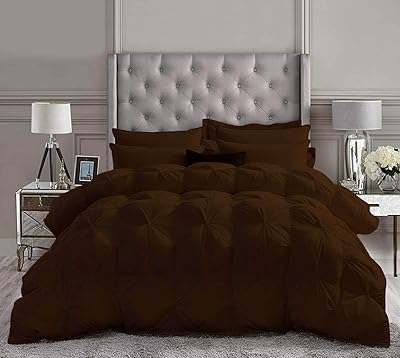 5 Piece Pinch Pleated Comforter Premium 1 Comforter  4 Pillow Cases 800 Thread Count 500 GSM 100% Egyptian Cotton Super Soft, Size - Super King, Color - Chocolate