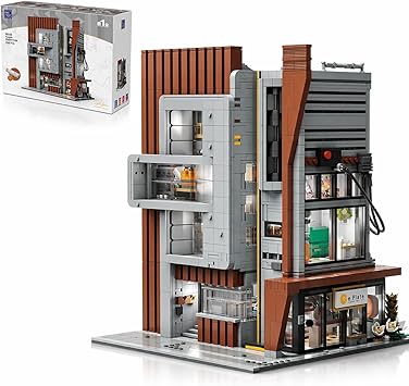 PANTASY Architecture Studio Building Set, Korean MOC Artist Ohsojang Collaboration, Modular 3-Story Modern Office with LED Lighting, Urban Street Scene Brick Model with 5 Minifigures