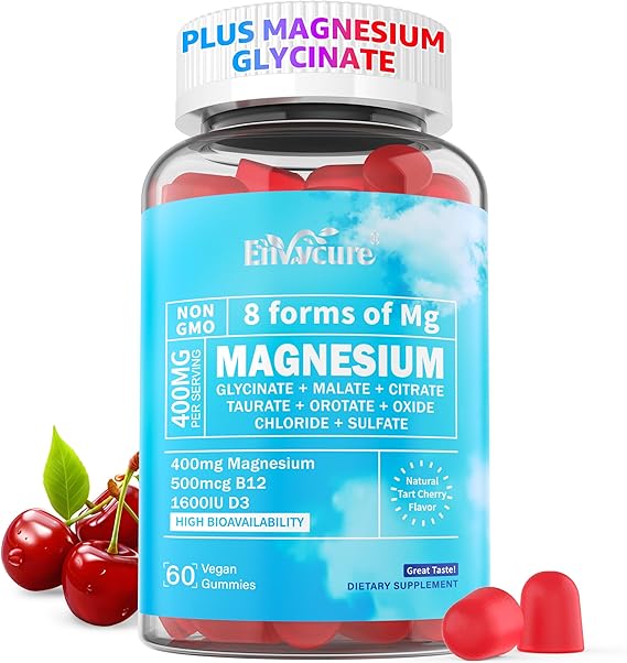 Magnesium Glycinate Complex Gummies 400mg | 8 Forms of Magnesium: Malate, Citrate, Taurate & More | with Ashwagandha 400mg, D3, B12 | Supports Calm, Relaxation, Mood & Muscle Cramp | Vegan, 60 Count
