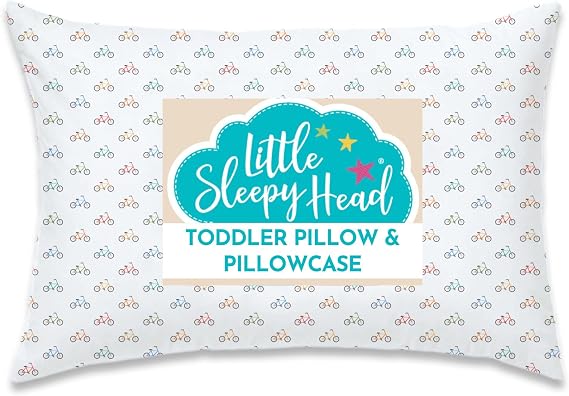 Toddler Bed Pillow with Cotton Pillow Case 13x18 Kids Pillows for Sleeping, School, Travel & Daycare Hypoallergenic Toddler Pillow 2 Year Old to 5 with Envelope Pillowcase Bicycles