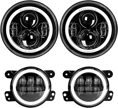 LX-LIGHT Dot Approved 7inch LED Headlights with White DRLAmber Turn Signal  4 inch LED Fog Lights with White DRL Halo Ring for Jeep Wrangler 97-2017 JK LJ Tj