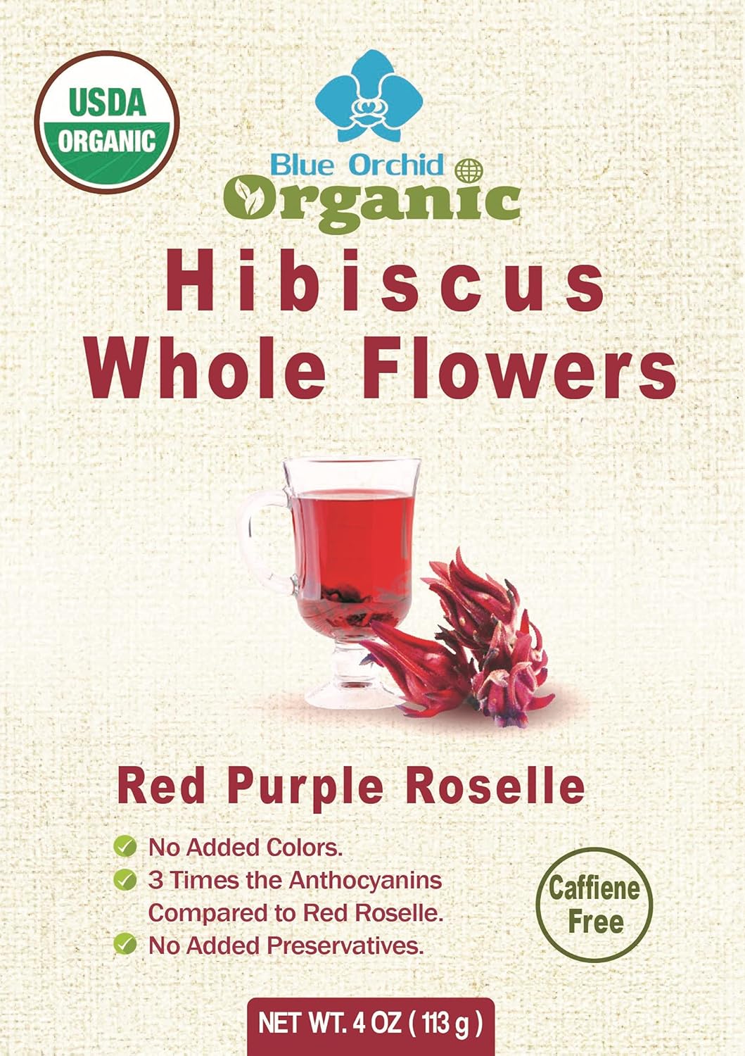 Organic Hibiscus Flowers - Sun Dried Edible Petals for Herbal Tea Drinks - Natural Purple Thai Roselle Herb 4 OZ