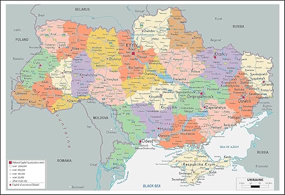 35x24 Geopolitical map of Ukraine in English Laminated