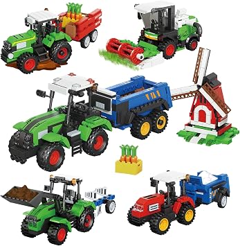 4-in-1 Farm Tractor Building Set, Combine Harvester Model Kits Compatible with Lego Sets, Farm Plow & Spreader, Creative Construction Toy for Adults Ages 14+