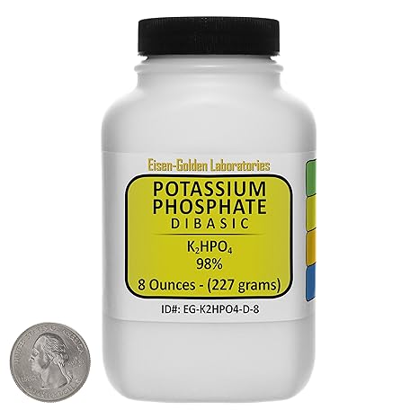 Potassium Phosphate Dibasic [K2HPO4] 98% Fine Powder 8 Oz in a Space-Saver Bottle
